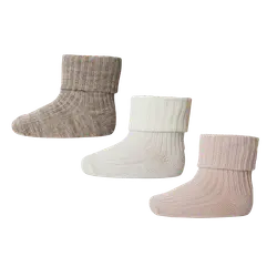Ull Rib Babystrumpor 3 -pack - Light Brown Melange | Kläder - Ull - Strumpor & ullstrumpbyxor | BabyMode