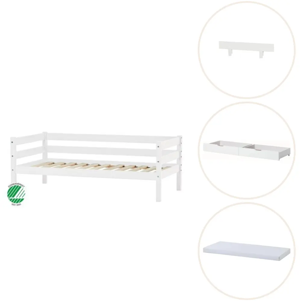 ECO Comfort Juniorsäng vit, med sänggrind, lådsats och madrass | Barnrum - Barnrumspaket | BabyMode