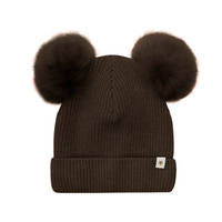Stickad Alpacka Hatt Pompoms - Dark brown melange