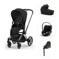 Cybex Priam Duovagn + Cloud T Plus + Bas T - Chrome Black/Sepia Black | Barnvagnar | BabyMode