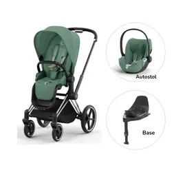 Priam Sittvagn + Cloud T + Basenhet T - Leaf Green/Chrome Black | Barnvagnar | BabyMode