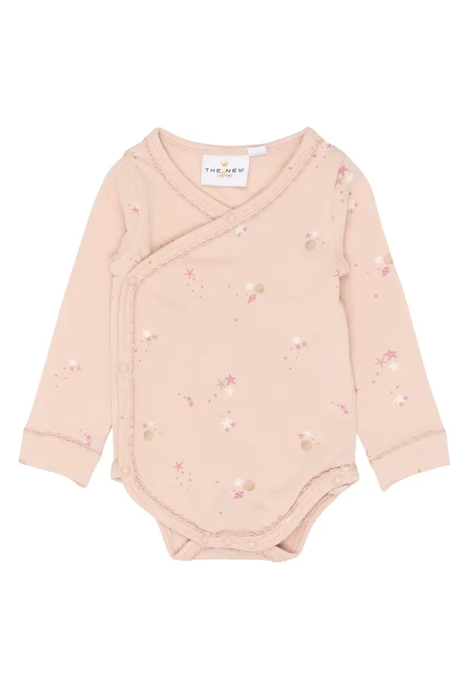 Tova Långärmad Wrap Body - Peach Whip AOP - 56 | Barnkläder - Bodys & overaller - Långärmad body | BabyMode