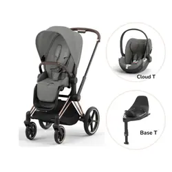 Priam Sittvagn + Cloud T + Basenhet T - Mirage Grey/Rosegold | Barnvagnar | BabyMode