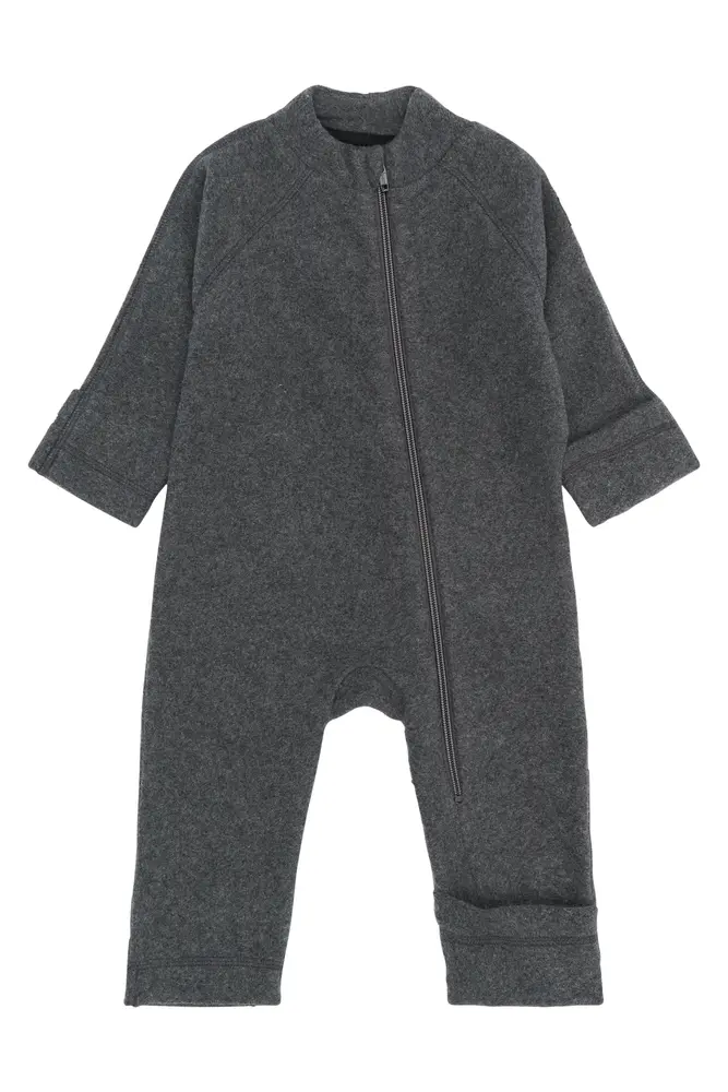 Bomullsfleece-babyoverall - Anthracite Melange - 56 | Barnkläder - Ytterplagg - Softshell & fleece - Fleece | BabyMode