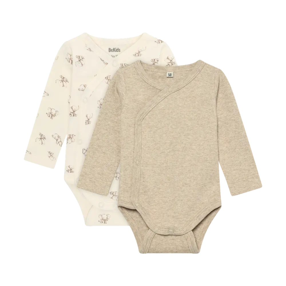 Långärmad Omlottbody 2-pack - Silver Mink Melange - 70 | Barnkläder - Bodys & overaller - Långärmad body | BabyMode