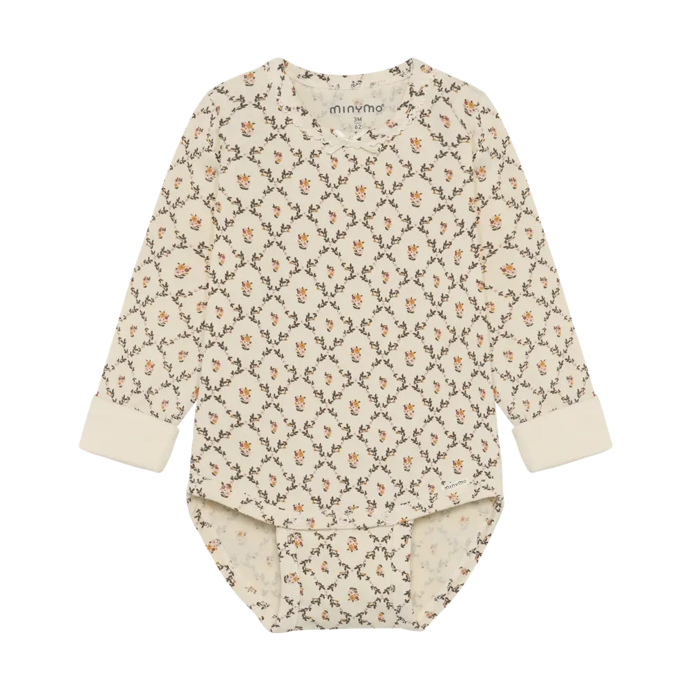 Minymo Långärmad Rib Body - Seedpearl - 80