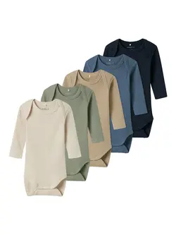 Långärmad Body Solid Rib 5-pack - China Blue | Kläder - Bodys & overaller - Långärmad body | BabyMode