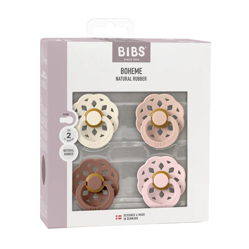 Napp Boheme 4-pack Latex 6-18 mån - Ivory/Blush/Wood/Blossom | Baby & Barn - Sköta - Nappar | BabyMode