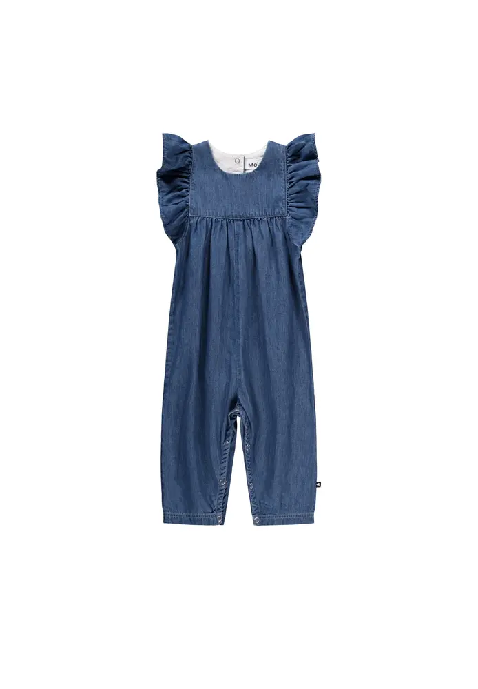 Molo Fifi Hängselbyxor - Mid Blue Wash - 68 | Barnkläder - Underdelar - Hängsel & jumpsuits | BabyMode