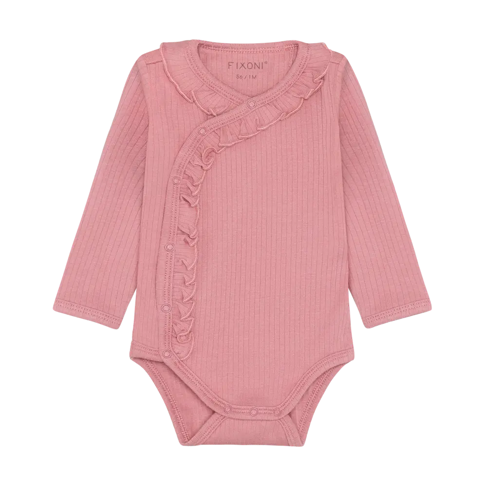 Långärmad Wrap Rib Body - Dusty Rose - 56 | Barnkläder - Bodys & overaller - Långärmad body | BabyMode