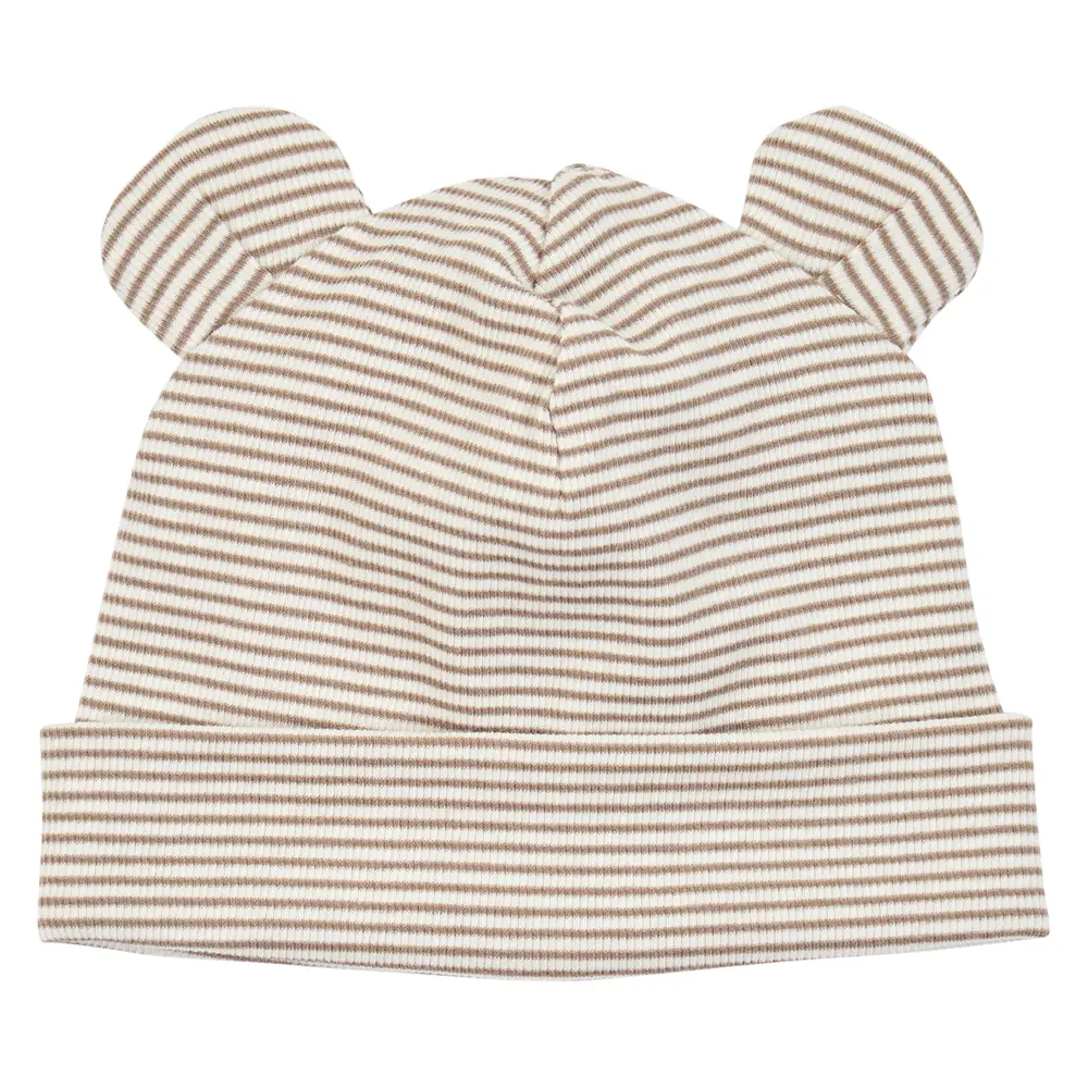 Müsli Mini Stripe Rib Mössa m. Öron - Balsam Cream/Walnut/Oat  - 56/62