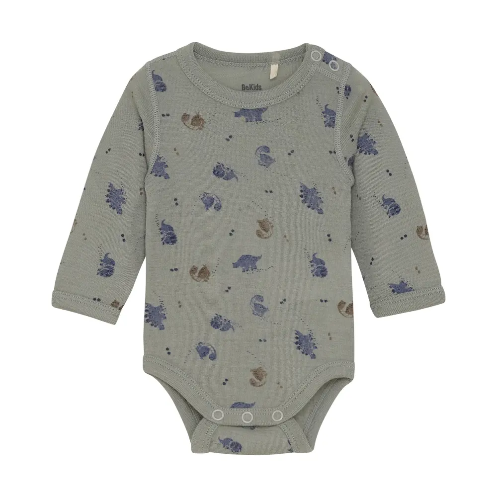 Ull Långärmad Body m. Tryck - Forset Fog - 80 | Barnkläder - Ull - Ullbodys | BabyMode