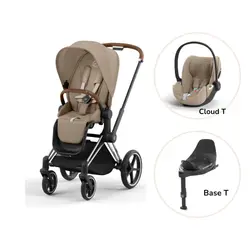 Priam Sittvagn + Cloud T + Basenhet T - Cozy Beige/Chrome Brown PLUS | Barnvagnar | BabyMode