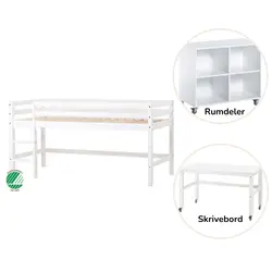 ECO Dream Halvhög säng (delbar) vit, med rumsdelare och skrivbord | Barnrum | BabyMode