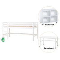 ECO Dream Halvhög säng (delbar) vit, med rumsdelare och skrivbord