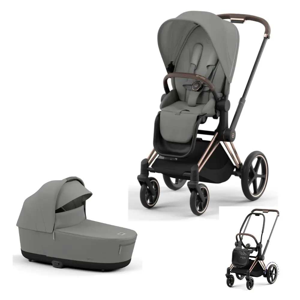 Cybex E-Priam Duovagn - Mirage grey/Rosegold | Barnvagnar - Duovagnar - Alla duovagnar | BabyMode