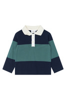 The New Siblings Yarok Långärmad Pique Polo - Navy Blazer Striped