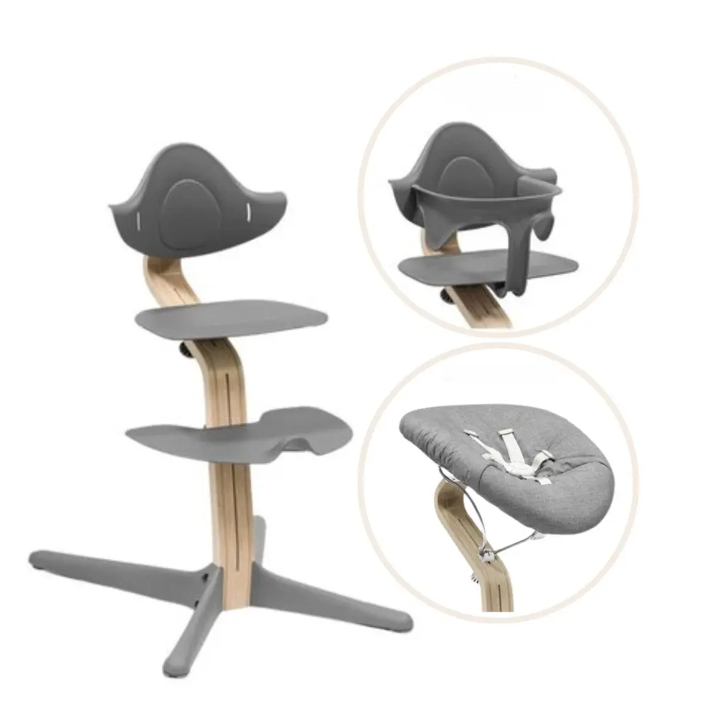Matstol bok - natural grey inkl. babyset
