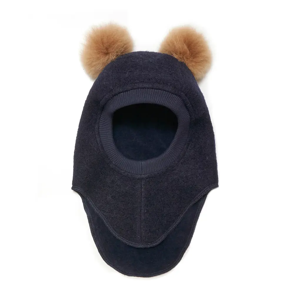 Huttelihut Balaclava m. Alpaca Pompoms - Dark Navy - 4-6 ÅR