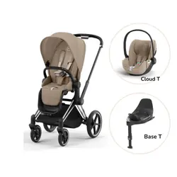Priam Sittvagn + Cloud T + Basenhet T - Cozy Beige/Chrome Black PLUS | Barnvagnar | BabyMode