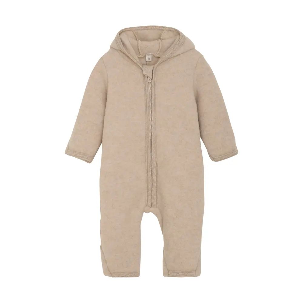 Barnvagnsoverall med Öron - Camel Melange - 92 | Barnkläder - Ull - Ulloveraller | BabyMode