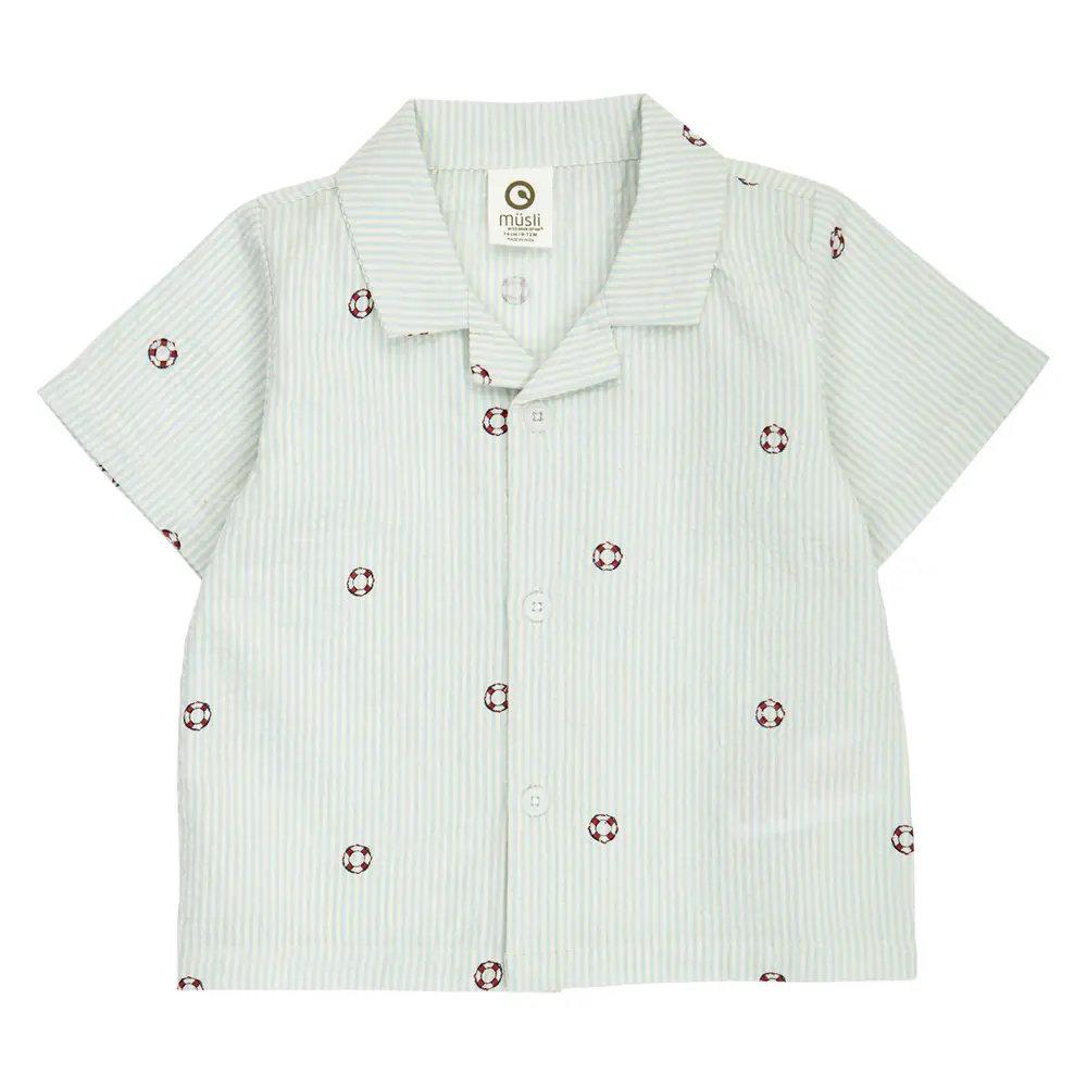 Seersucker Randig Skjorta - Tofu/ Ocean/ Mineral red - 86 | Barnkläder - Toppar - Skjortor - Skjortor | BabyMode
