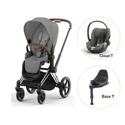Priam Sittvagn + Cloud T + Basenhet T - Mirage Grey/Chrome Brown | Barnvagnar | BabyMode