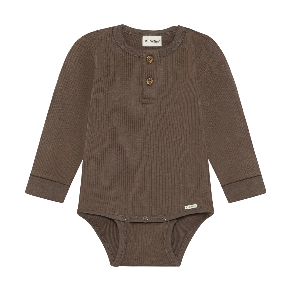 Minymo Långärmad Rib Body - Chocolate Chip - 68