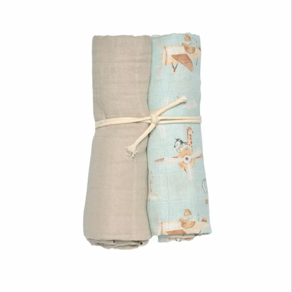 Mini Dreams Muslinfilt Flying Friends 2-pack - Grön | Barnrum - Textilier - Muslinfiltar | BabyMode