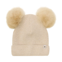 Stickad Alpacka Hatt Pompoms - Sand melange