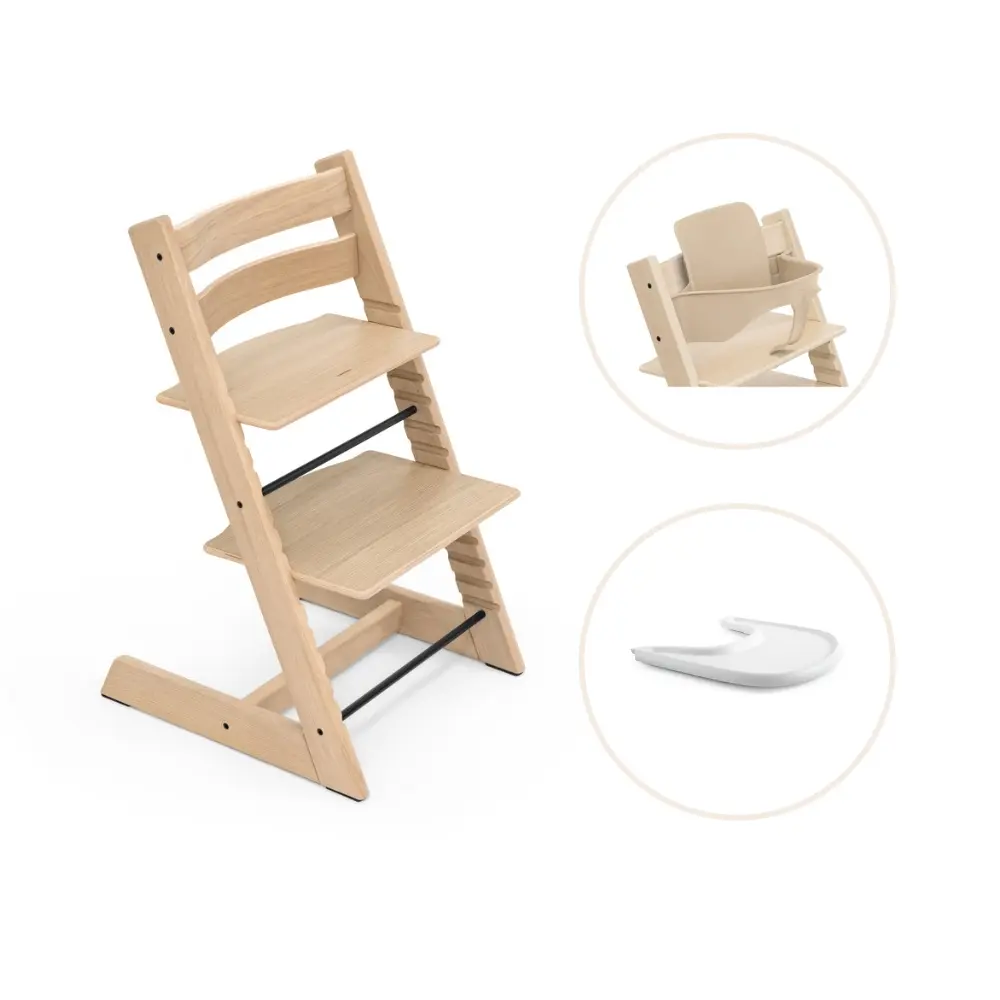 Stokke&reg; Tripp Trapp Stol Oak Inkl. Babyset & Bricka - Nature