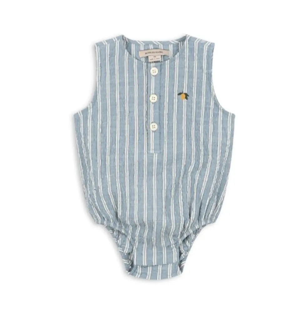 Elliot Romper - Trio bleu stripe - 6 MDR. | Barnkläder - Bodys & overaller - Kortärmad body | BabyMode