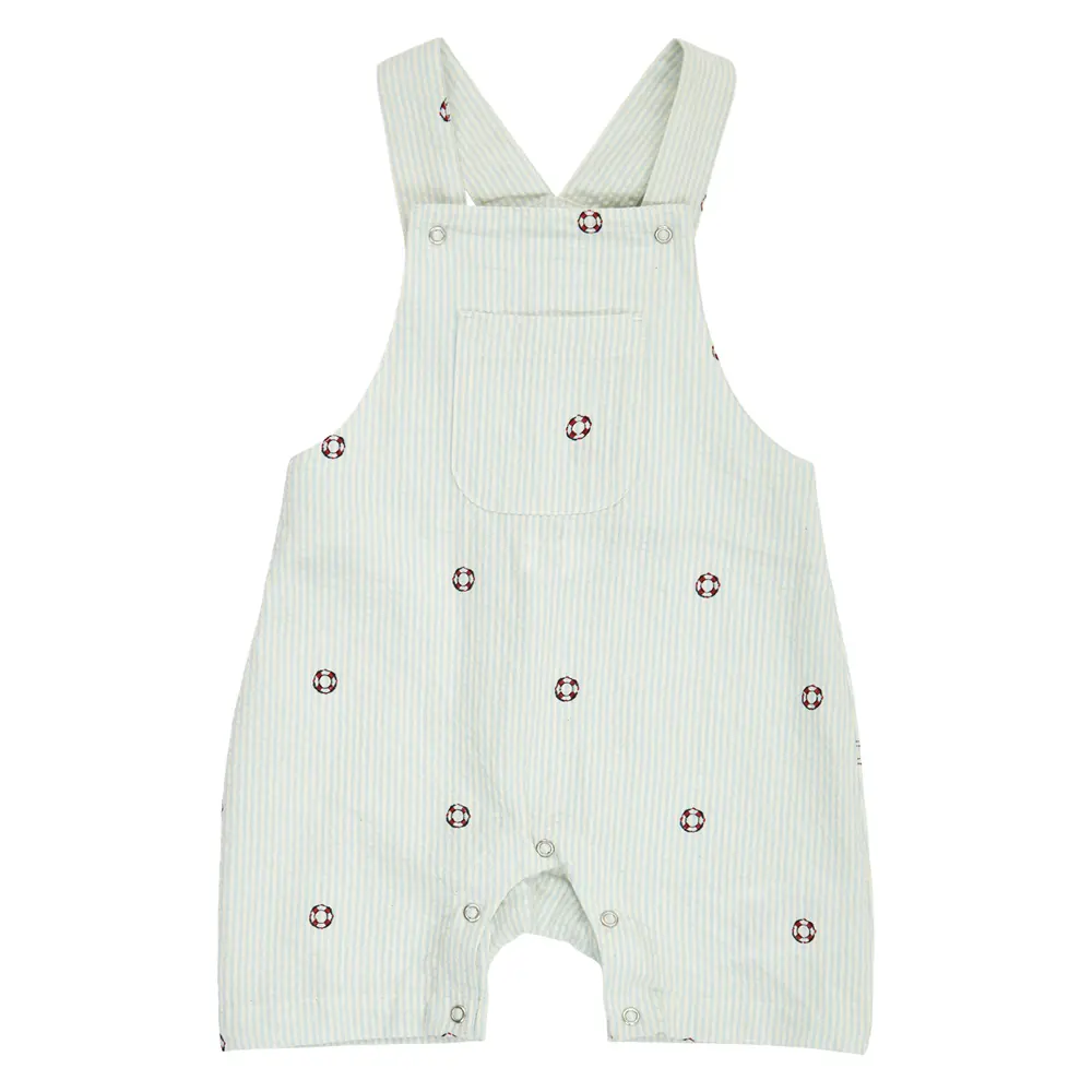 Seersucker Randiga Hängselbyxor - Tofu/ Ocean/ Mineral red - 86 | Barnkläder - Underdelar - Hängsel & jumpsuits | BabyMode