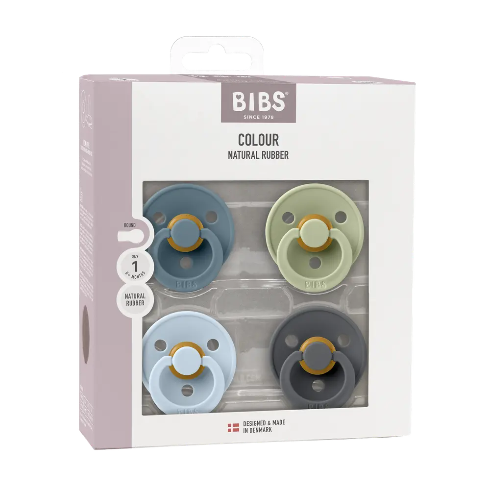 Napp Colour 4-pack Latex Rund 0-6 mån - Petrol/Sage/Baby Blue/Iron | Baby & Barn - Sköta - Nappar | BabyMode
