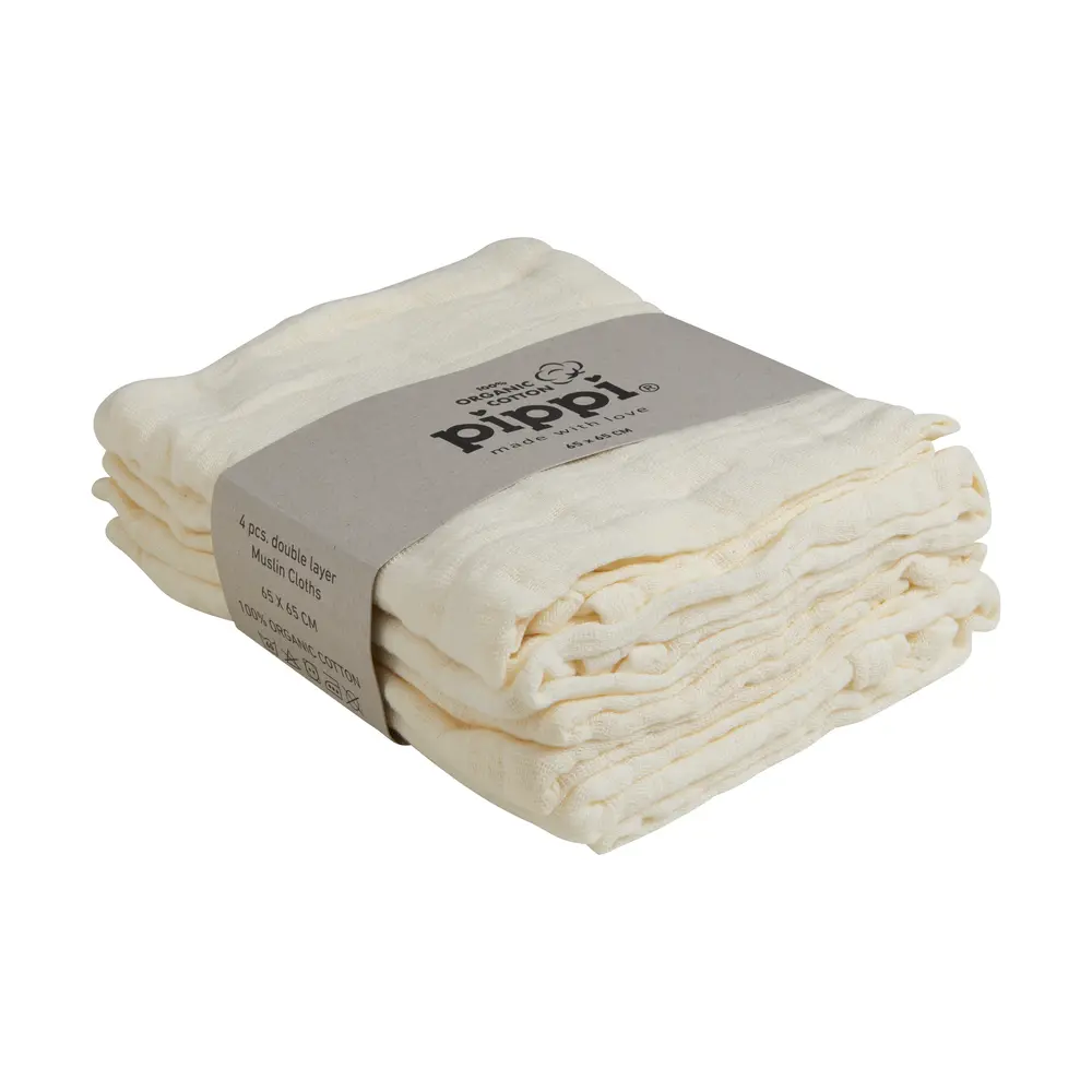 Pippi Ekologisk Muslinfilt 4-pack 65x65 cm - Creme | Barnrum - Textilier - Muslinfiltar | BabyMode