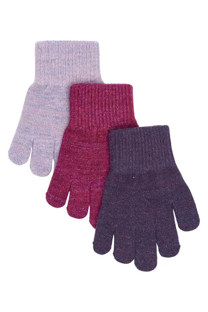 Mikk-Line Magiska Handskar, 3-pack Med Lurex - Plum Perfect-Catawaba Grape-Purple Sage - 4-7 ÅR
