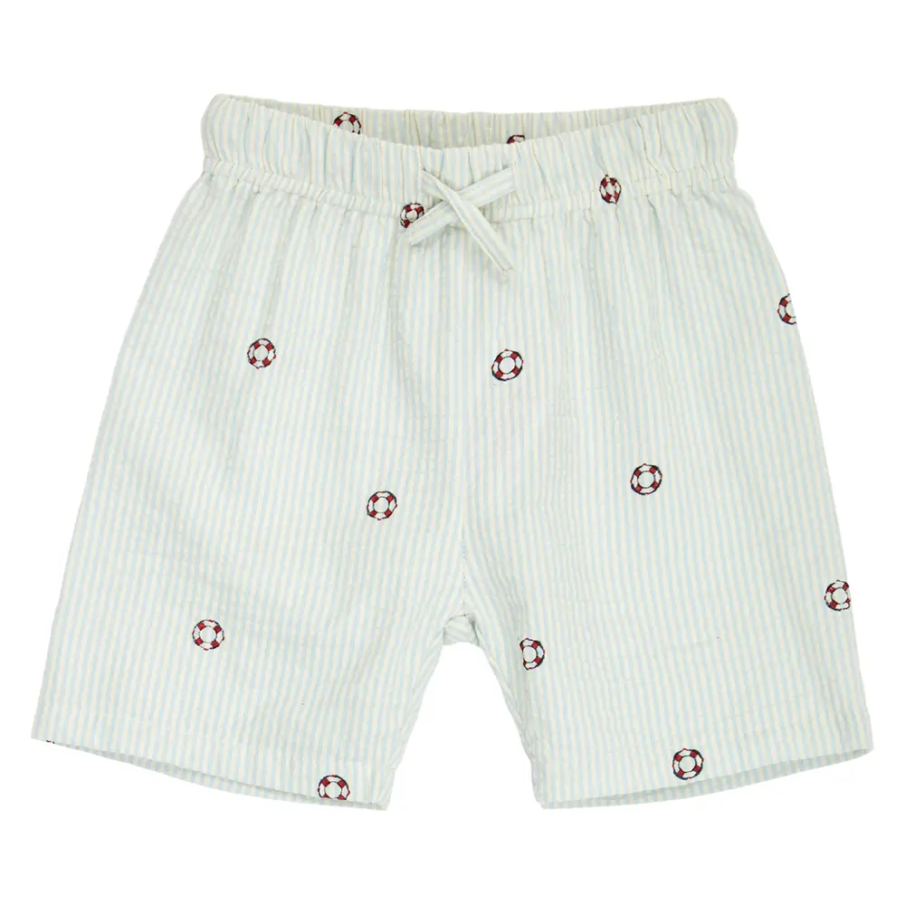 Seersucker Randig Shorts - Tofu/ Ocean/ Mineral red - 92 | Barnkläder - Underdelar - Shorts | BabyMode