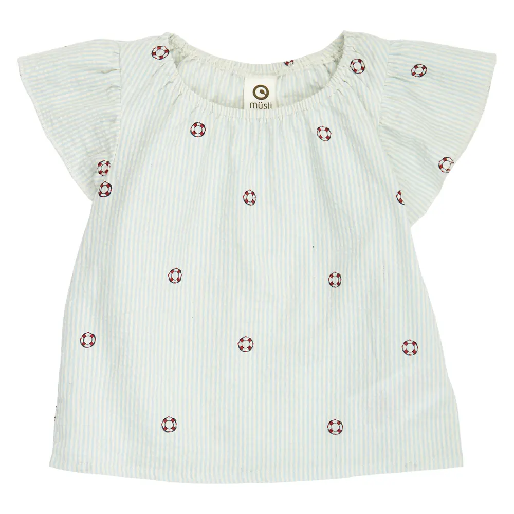 Seersucker Randig Volangtopp - Tofu/Ocean/Mineral red - 86 | Barnkläder - Toppar - T-shirts & toppar | BabyMode