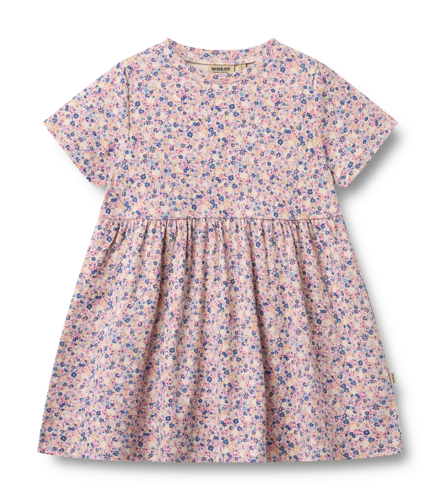 Anna Jersey Klänning - Pink Blue Flowers - 104 | Barnkläder - Toppar - Klänningar - Klänningar | BabyMode