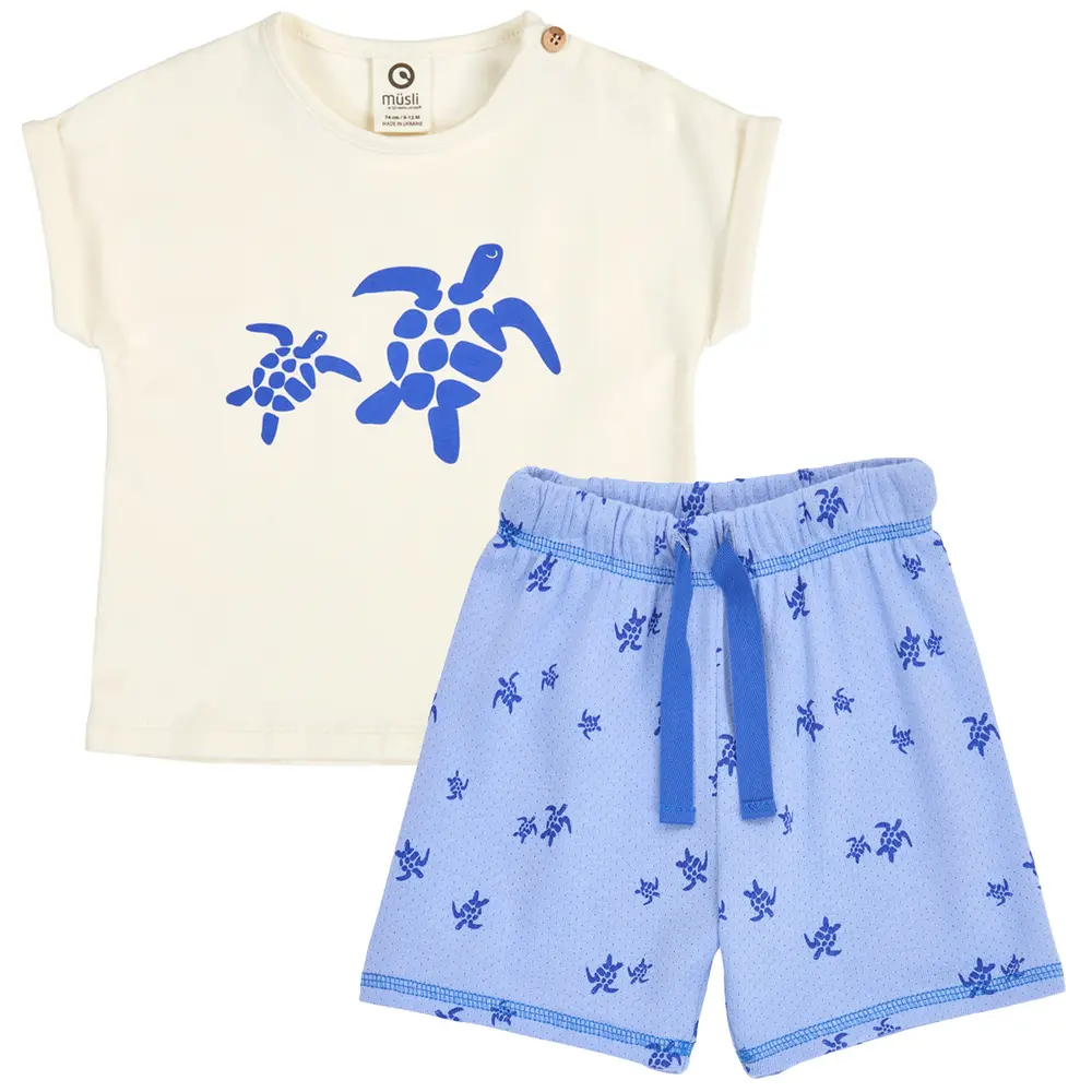 Turtle Set - Azure blue/ Shell blue - 74 | Barnkläder - Set & Multipack - Shorts | BabyMode