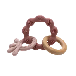 Bitleksak i Silikon med Bläckfisk & Trä - Röd/Rosa | Leksaker - Babyleksaker - Bitringar & skallror | BabyMode