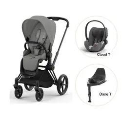 Priam Sittvagn + Cloud T + Basenhet T - Mirage Grey/Matt Black PLUS | Barnvagnar | BabyMode