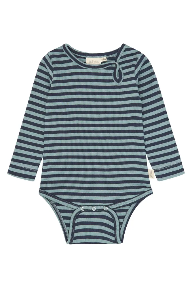 Petit Piao Air Långärmad Body - Lead Striped - 80 CM