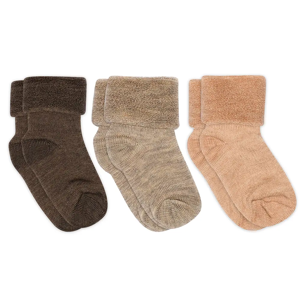Uld baby strømper 3-pak - Brown Melange - 22/24