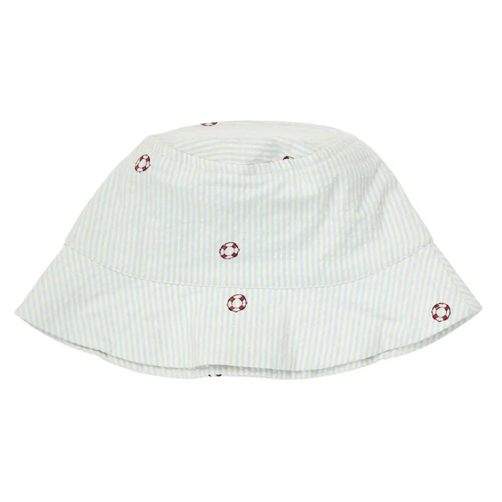 Seersucker Randig Solhatt - Tofu/ Ocean/ Mineral red - 92/98 | Barnkläder - Mössor, vantar och tossor - Solhattar | BabyMode