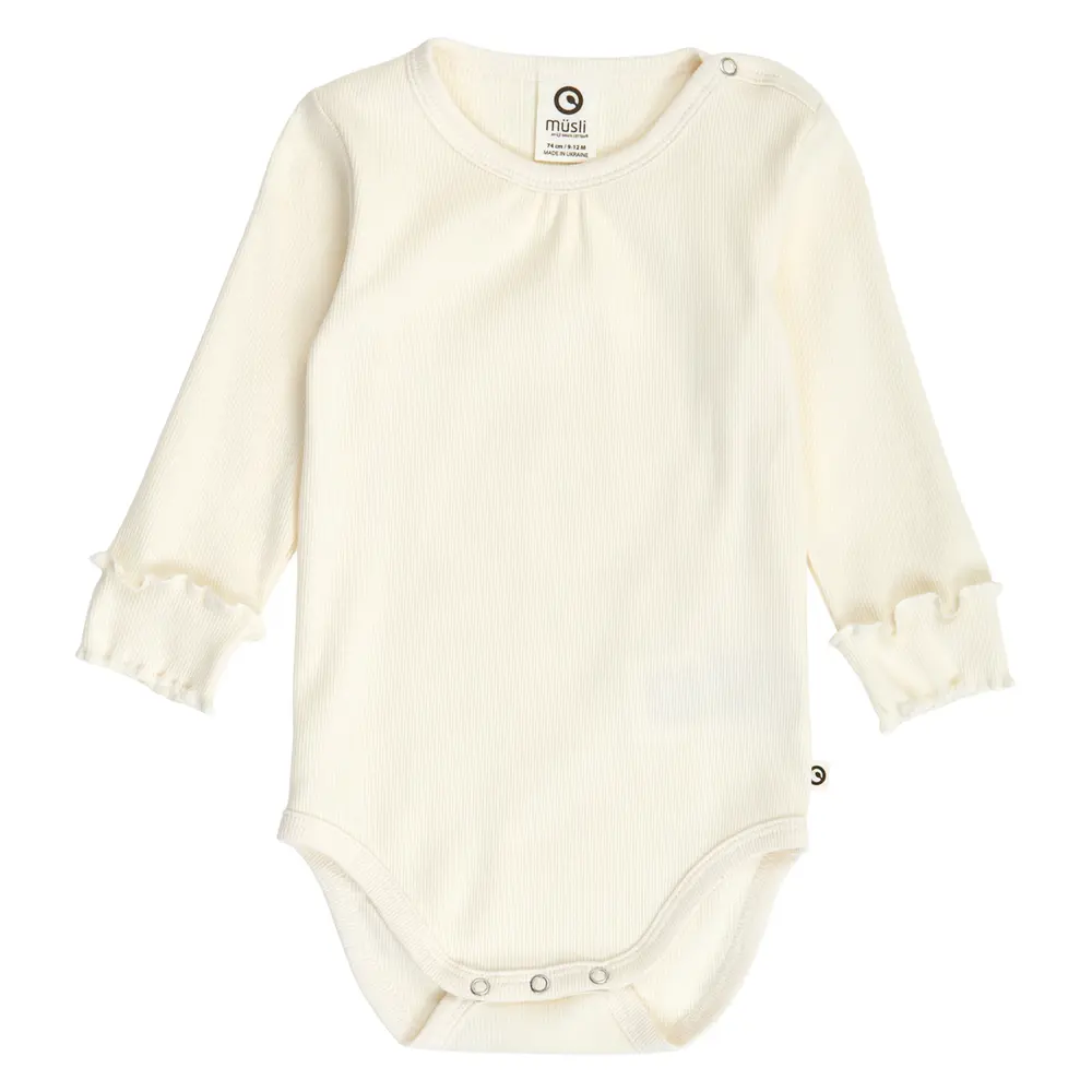Cozy Me Rib Deco Långärmad Body - Tofu - 68 | Barnkläder - Bodys & overaller - Långärmad body | BabyMode
