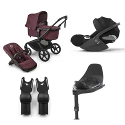 Bugaboo Fox 5 Renew Complete - Black/Deep Cherry + Cloud T + Bas T + Adapter | Barnvagnar | BabyMode