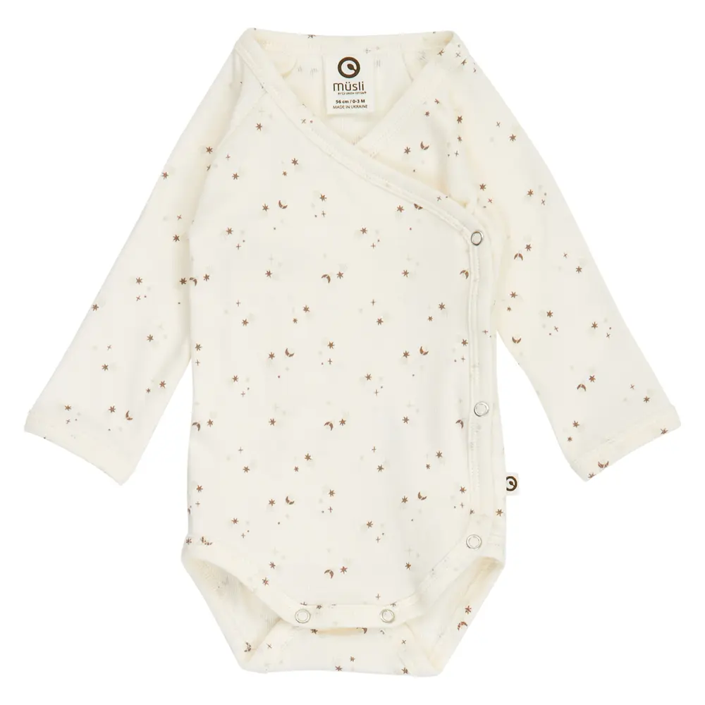 Sparkle Rib Wrap Body - Balsam cream/ Walnut/ Oat - 68 | Barnkläder - Bodys & overaller - Långärmad body | BabyMode
