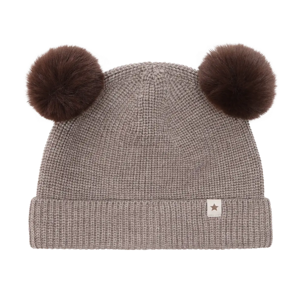 Huttelihut Ullstickad Mössa m. Pompom - Cinder Melange - 48