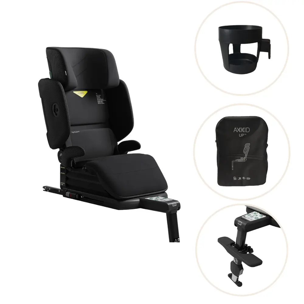 Axkid UP Bältesstol Costal Storm Black - inkl. Mugghållare, fotstöd & transportväska | Bilbarnstolar - Framåtvända bilbarnstolar - Bältesstolar | BabyMode